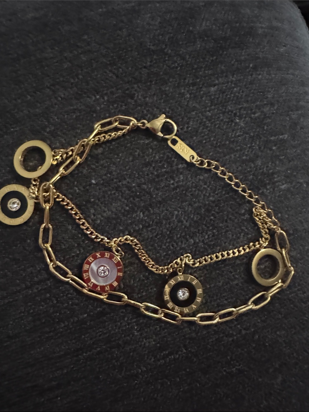 Stainless steel Multi-Disk Bracelet with Black and White Accents